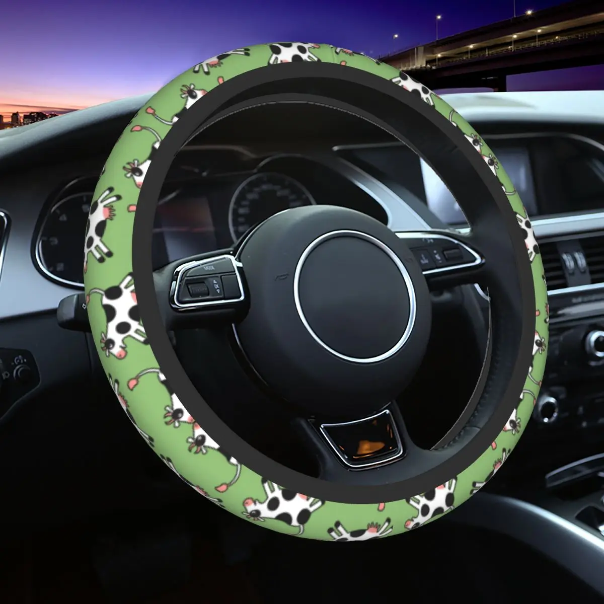 

Cow Car Steering Wheel Cover 37-38 Elastic Cute Animal Steering Wheel Protective Cover Elastische Car-styling Car Accessories