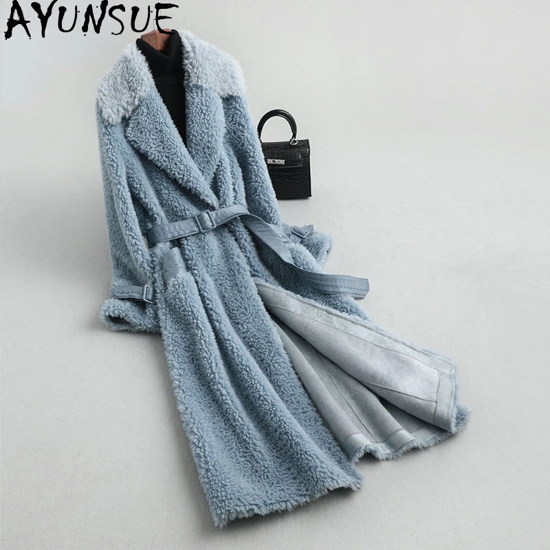 

Composite Fur Coat Women's 2021 New Lamb Fur Jacket for Women Elegant Ladies Long Slim 100% Wool Women Casado Inverno Feminine F