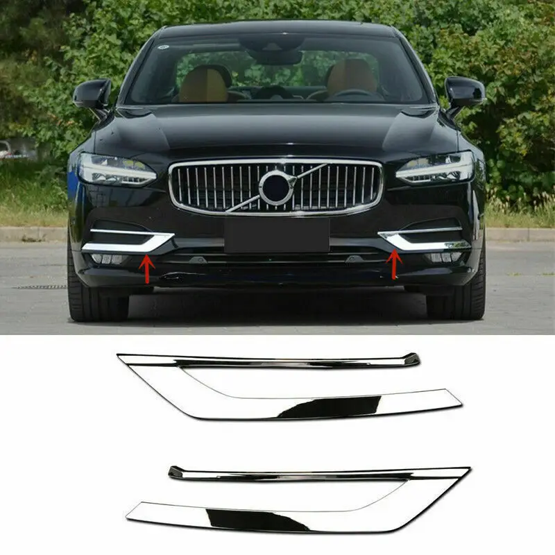 

For Volvo S90 2017- 2019 2021 Chrome Front Fog Light Lower Bumper Cover Trim 2pc