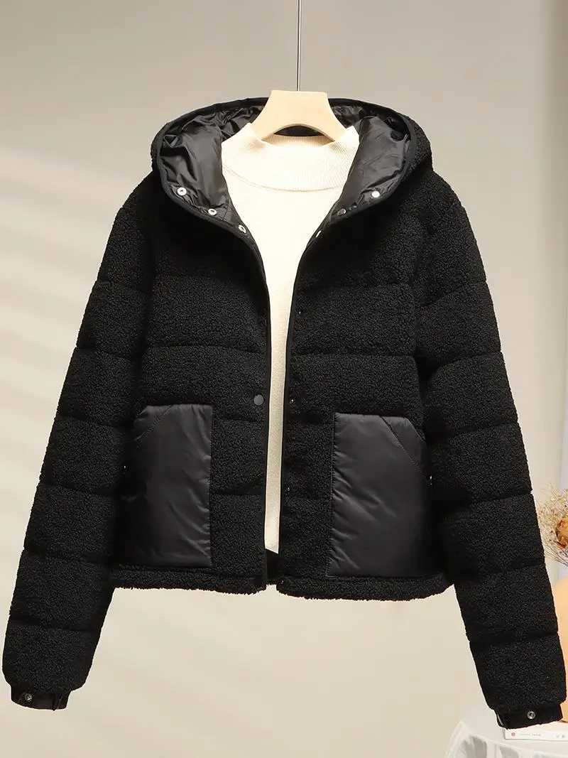 2024 Зимний новый пуховик женский короткий 90% белый утиный пух берберский флис