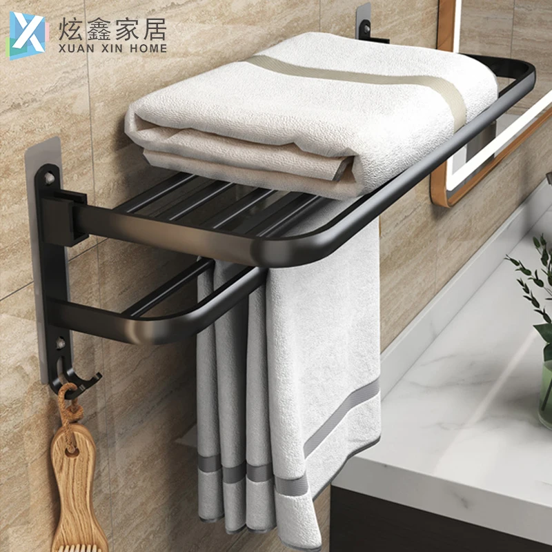 bathroom towel rack free punching magic stickers aluminum toilet holder shower room tripod pendant storage bar accessories free global shipping