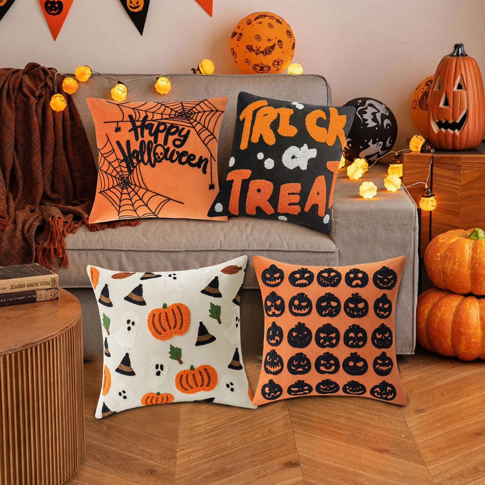 Наволочки С Вышивкой На Хэллоуин Декоративные Квадратные Постельные