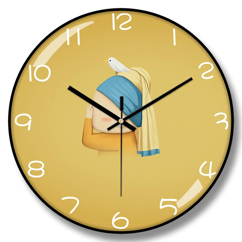 

12 Inch Slim Curved Glass Cartoon Wall Clock Creative Art Silent Fashion Romantic Wall Clock for Kids Room Decoration Classroom