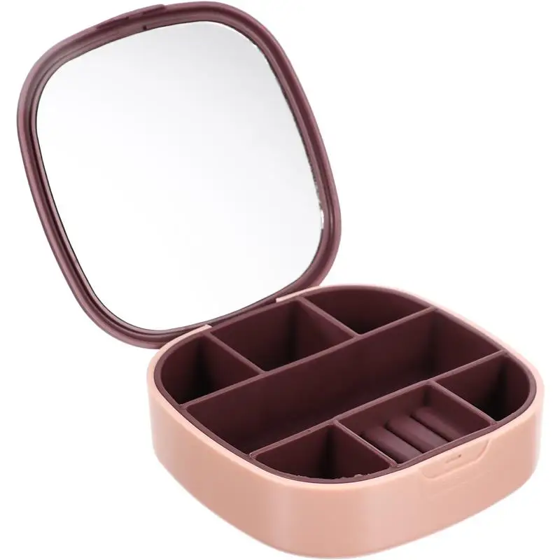 

Jewelry Organizer Case Box Withmirror Travel Holder Storage Small Necklace Earring Makeup Display Watch Ringvintage Men Cases