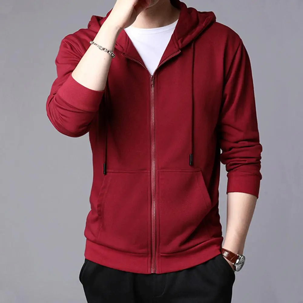 

Autumn Jacket Chic Zip Up Solid Color Elastic Cuff Casual Men Fall Coat for Home Autumn Coat Autumn Coat