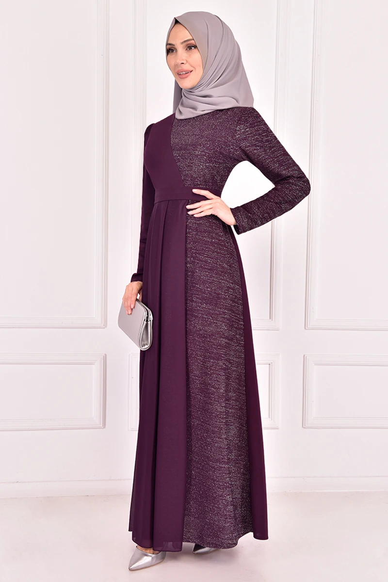 

Glittery Chiffon Detail Evening Dress Plum Muslim Woman Outfit İslamic Woman Abaya Dress Muslim Tops Turkey Store ASM2442