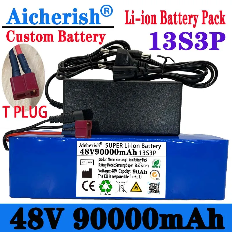 

E-Bike Lithium Ion Battery 13S3P 48V 90000Mah 20Ah 1000W For 54.6V Electric Bicycle Scooter With BMS Charger Aicherish