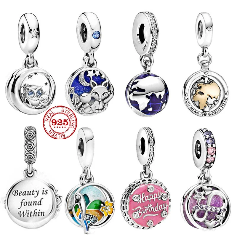

New 925 Sterling Silver Globe Fox Rabbit Charm Bead Fit Original Pandora Bracelet Diy Jewelry Dropshipping For Woman