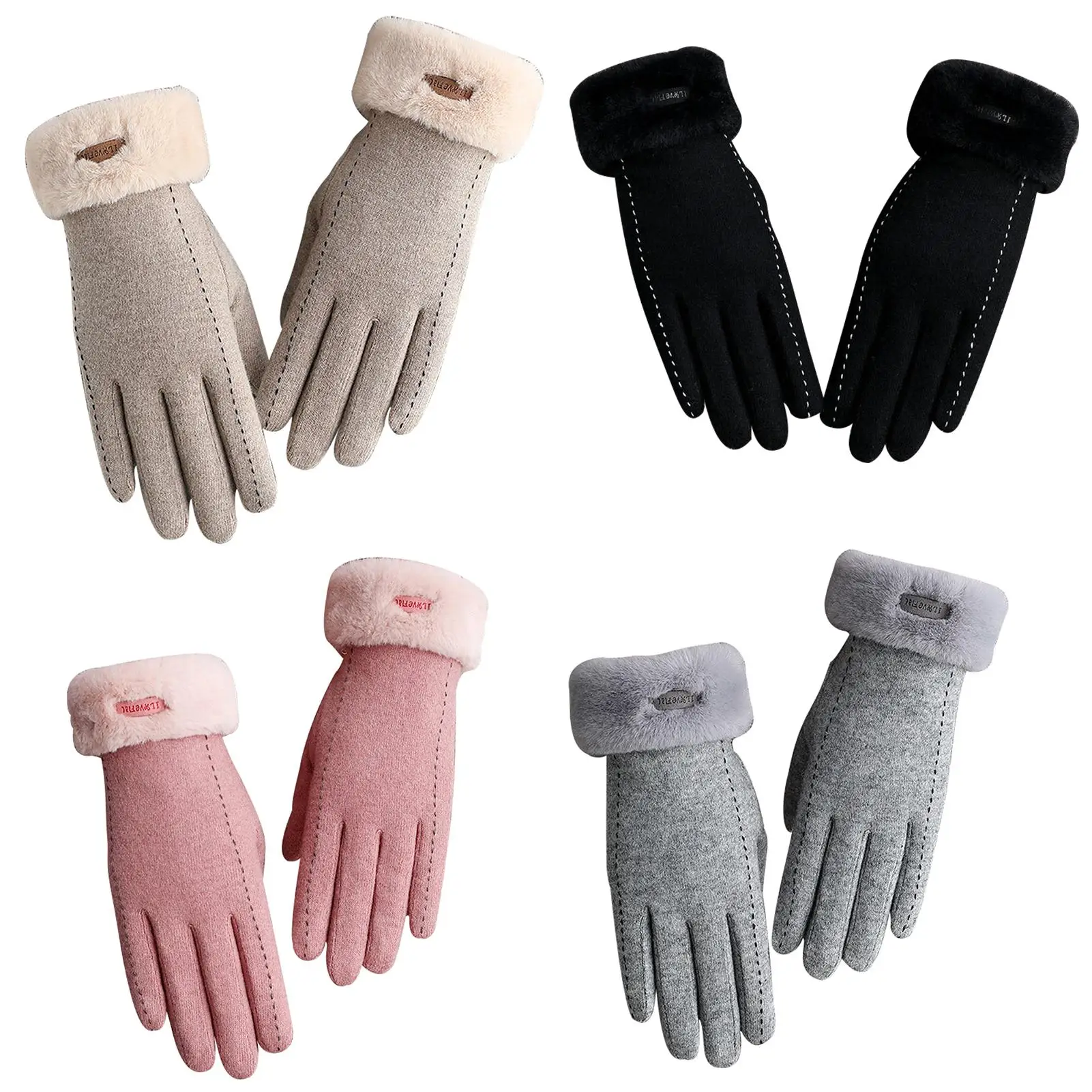 

1 Pair Winter Wool Gloves For Women Warm Fleece Gloves Elastic Cuff Gloves Warm Gloves For Cycling Riding Skiing