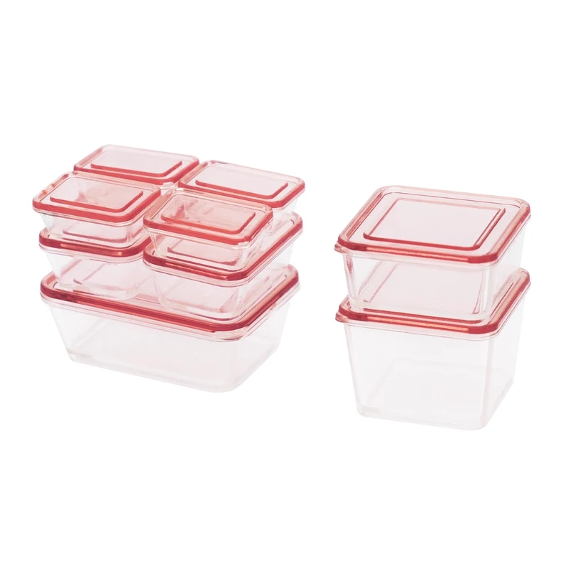 

9 Pcs 1:12 Dollhouse Accessories Mini Plastic Fresh-keeping Box with Lid Miniature Food Storage Container Case Doll Scene Decor