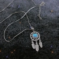 925 sterling silver moonstone dreamcatcher feather charm pendant choker necklace for women statement wedding fashion jewelry