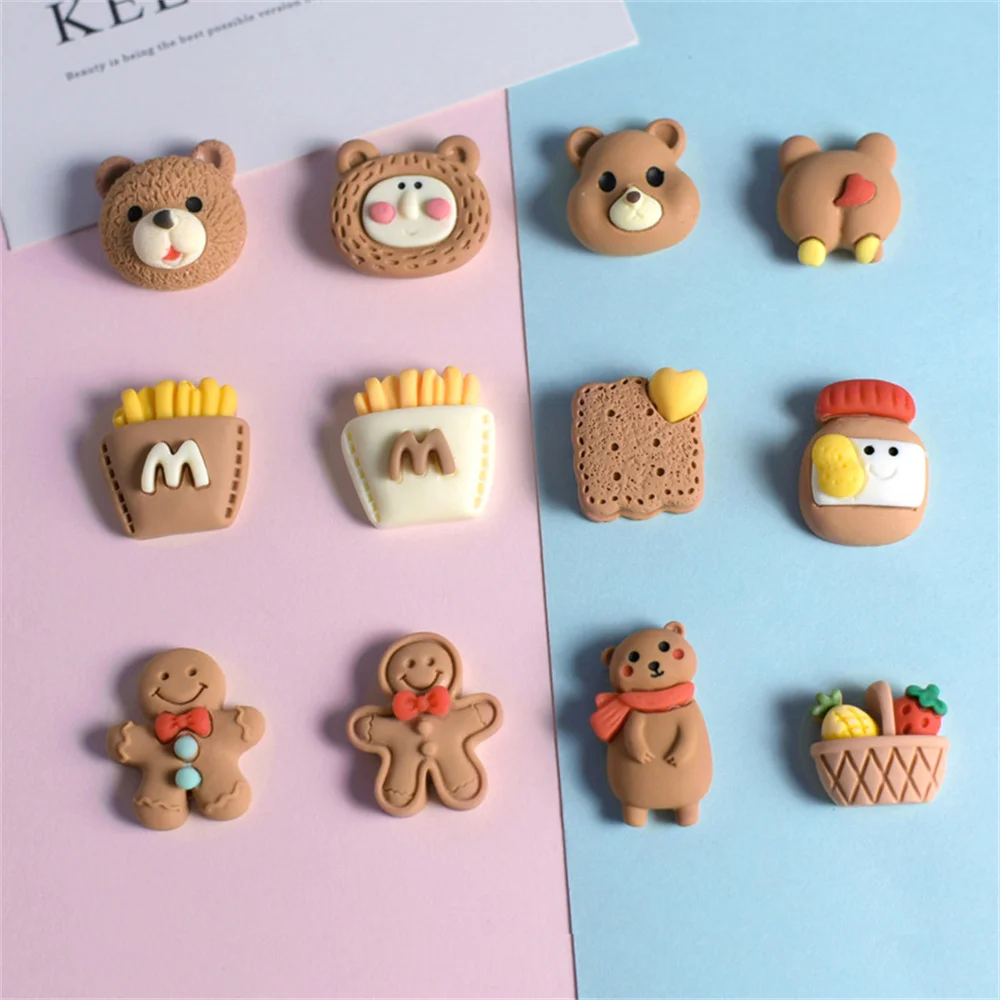 

20Pcs Cartoon Food Toy Resin Patch Flat Back Cabochon French Fries Cookie Bear DIY Scrapbooks Decor Crafts Dollhouse Accessories