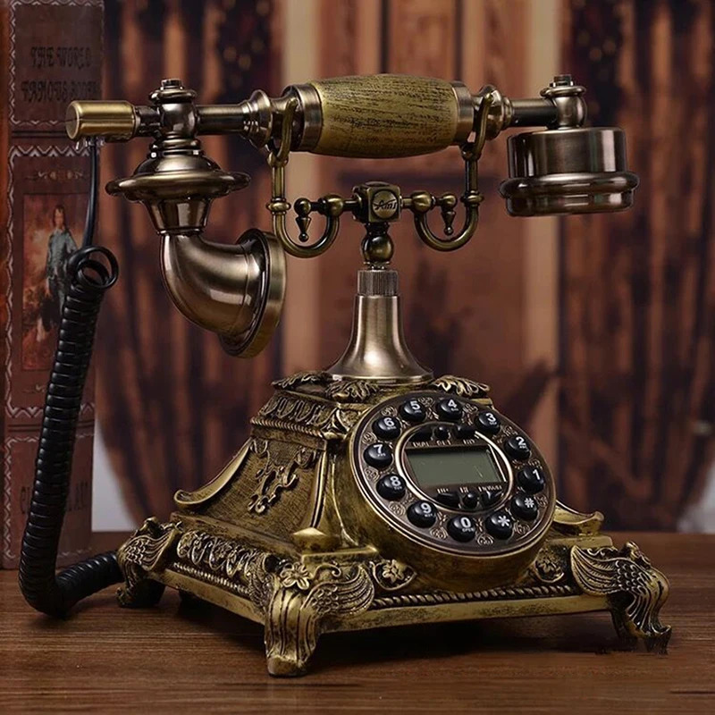 

Resin Imitation Copper Antique Telephone Button Dial Retro Telephone Home Office Landline Phone with Caller ID, Hands Free Dial