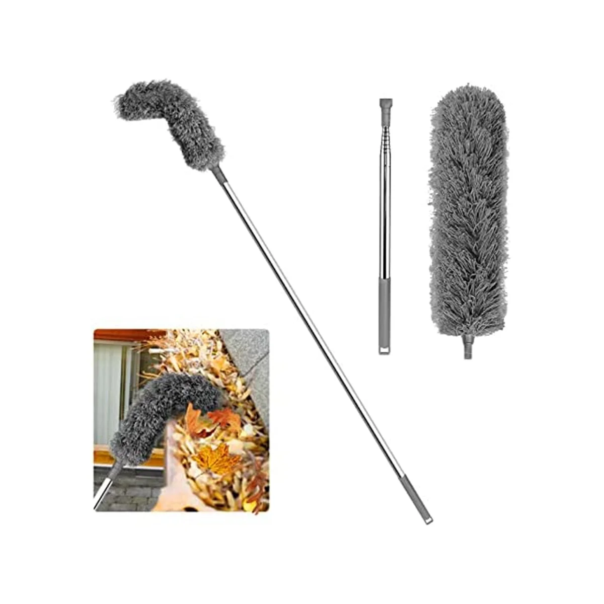

Gutter Cleaning Brush Roofing Tool with Telescopic Extendable Pole 8.2Ft Guard Cleaner Tool Easy Remove Leave, grey