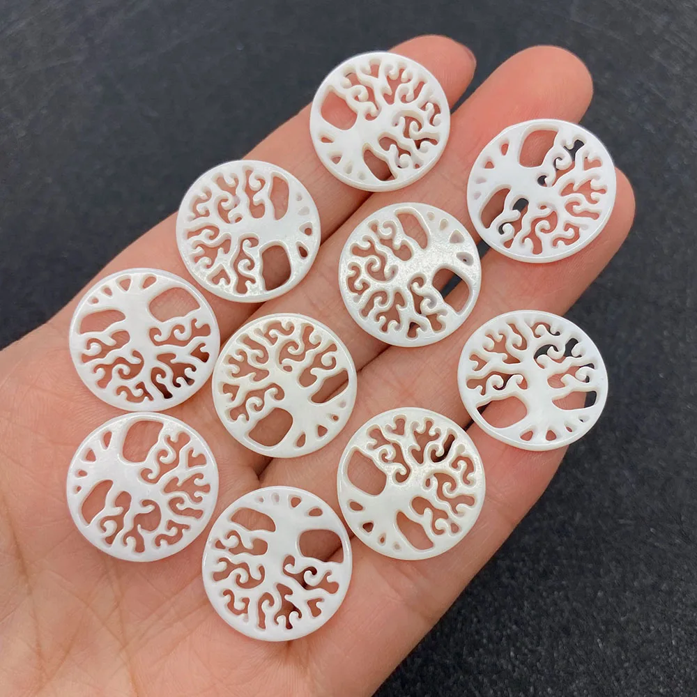 

Exquisite Natural Freshwater Shell Round Tree of Life Pendant 30mm Carved Hollow Charm Jewelry DIY Necklace Earrings Accessories