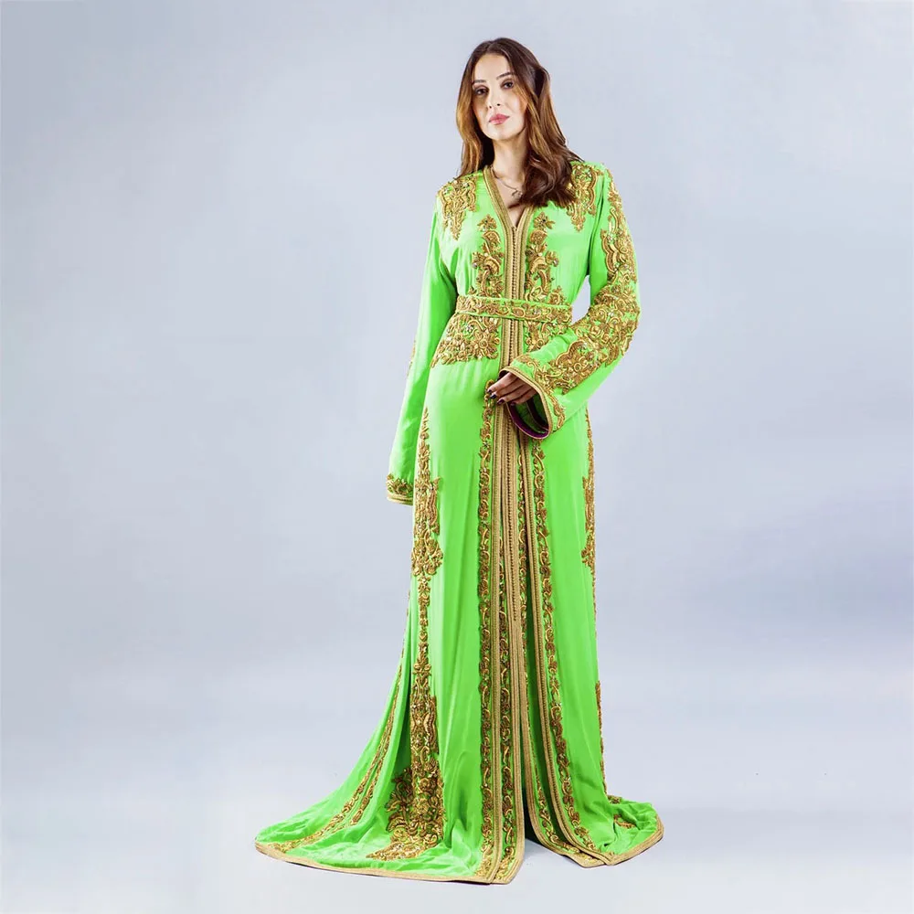 

Светло-зеленые марокканские Caftan Dubai вечерние платья Laxsesu с V-образным вырезом и длинным рукавом для выпускного вечера в Саудовской Аравии 2022 ...
