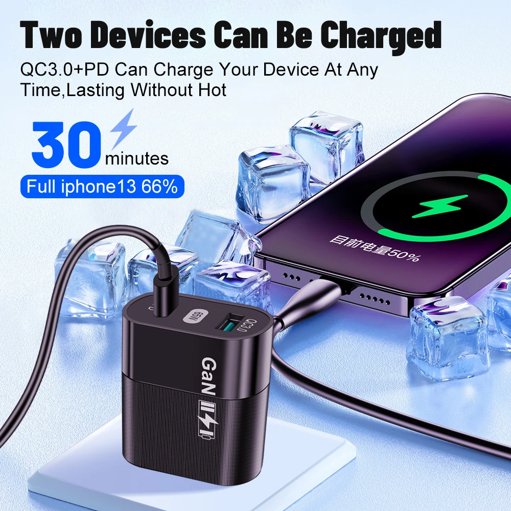 65W GaN USB C Chargers Fast Charging Charger For iPhone 14 13 Pro Max Xiaomi OnePlus Adapter QC4.0 3.0 Mobile Phone PD Chargers