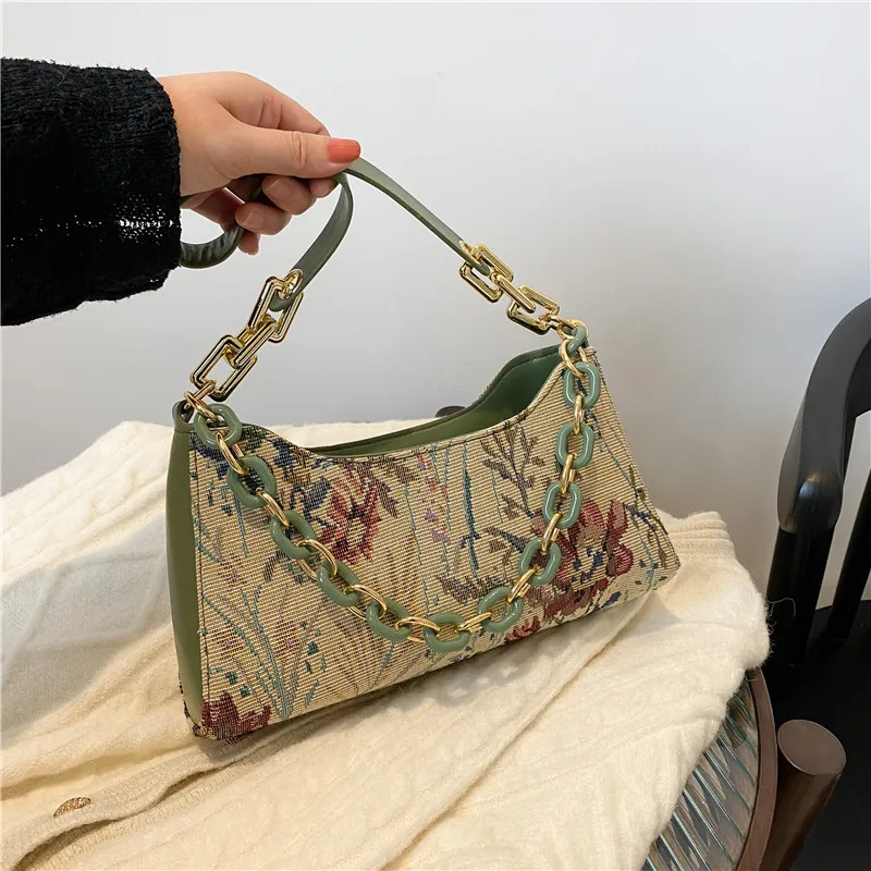 

Designer Chain Shoulder Bag for Women Fashion Painting Casual Underarm Women's Handbag 2022 New Simple Female Crossbody Bags