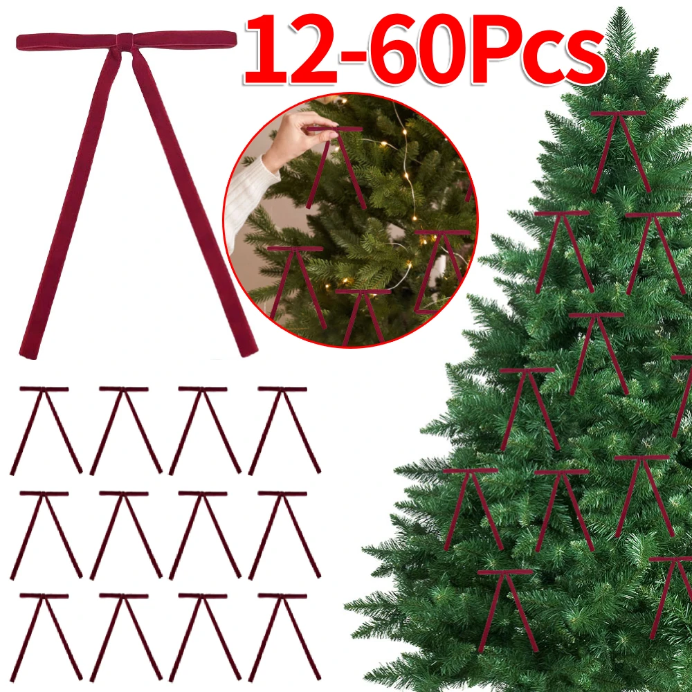 12-60 шт. бархатные рождественские банты для декора рождественской елки подарочные