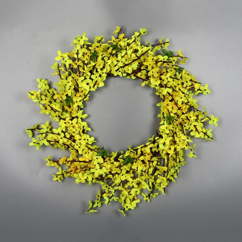 

New Artificial Primroses Jasmine Wreath Yellow Flower Front Door Hanging Wreath Home Wedding Party Holiday Decor 2022