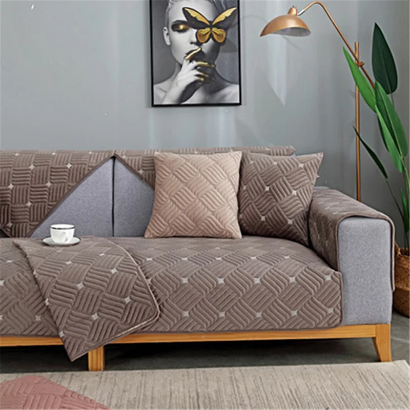 

Однотонная широкополая Толстая плюшевая подушка для дивана на осень и зиму, нескользящее полотенце для дивана, простое плюшевое покрывало для дивана на заказ