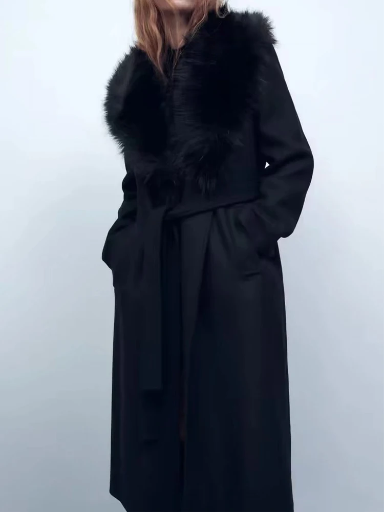 

Kumsvag Women Casual Winter Wool Blends Overcoat Coats 2022 Fashion Black Fur collar Female ELegant Street Outerwear Clothing