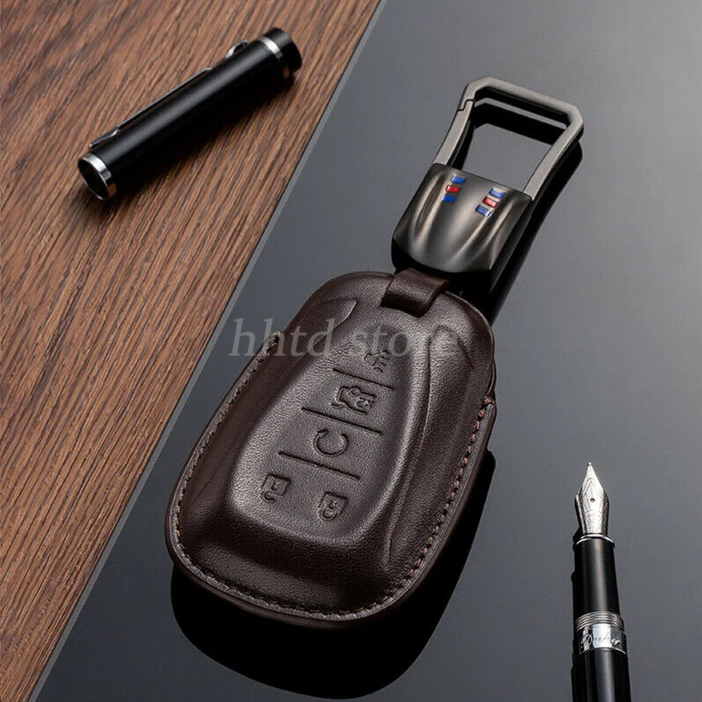 

Genuine Leather Car Remote Start Key Case Cover Protector Holder Auto Accessories For Chevrolet Cruze Camaro Malibu 5 Button