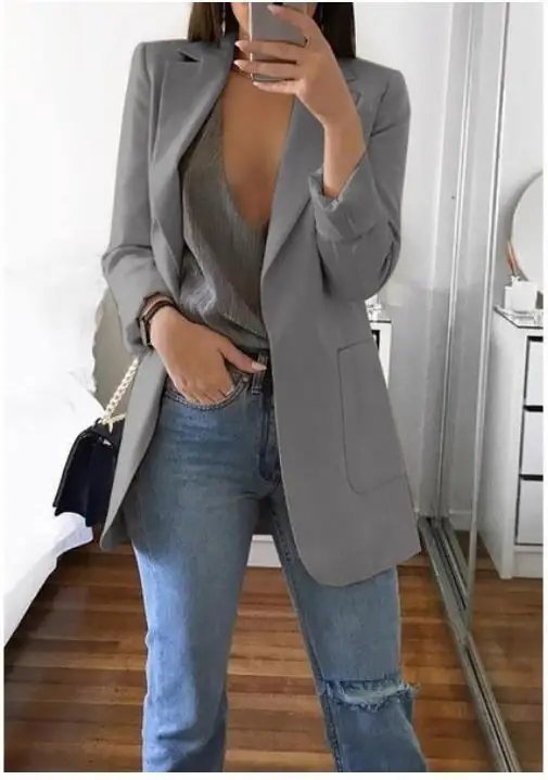 Spring and Autumn Women's Fashionable Turn-down Collar Fitting Open Cardigan Elegant Suit Jacket roupas femininas luxo grife