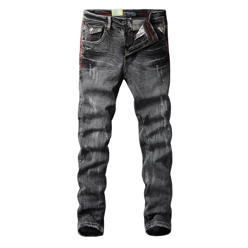 

2023 Spring Summer New Jeans Ruffian Small Straight Tube Scratches Elastic Slim Feet Trendy Brand Men'S Pants Pencil Jeans