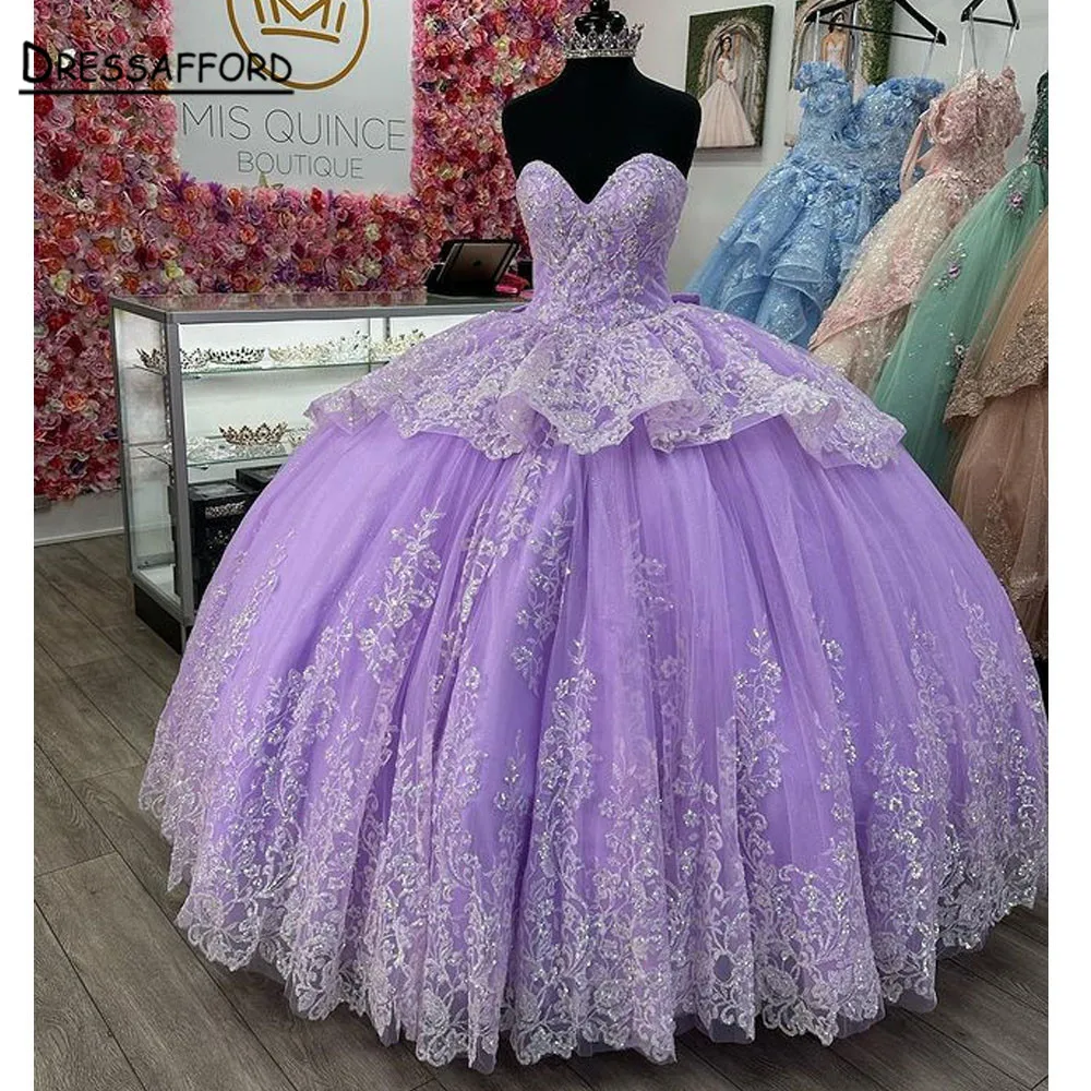 

Сиреневое платье принцессы Quinceanera 2023 Цветочная аппликация Gillter блестки шнуровка корсет на выпускной милый 15 xvideo 16 лет