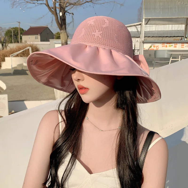 

Корейский стиль 2023, женская уличная дорожная Панама с дышащей сеткой и бабочкой, Солнцезащитная шляпа, складная Солнцезащитная шляпа