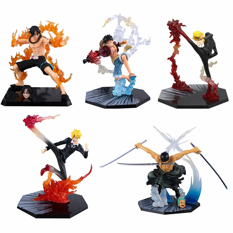 

One Piece Figure Anime Luffy Portgas D Ace Roronoa Zoro Sanji Battle Fire PVC Action Figures Toy Collectible Figurine Model Doll