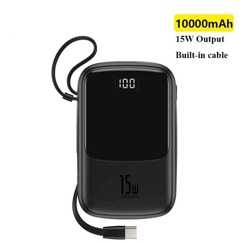 

2023NEW Power Bank 10000mAh Built-in Type C Cable 3A 15W Powerbank Phone Charger Digital Display Poverbank Mini Portable Charger