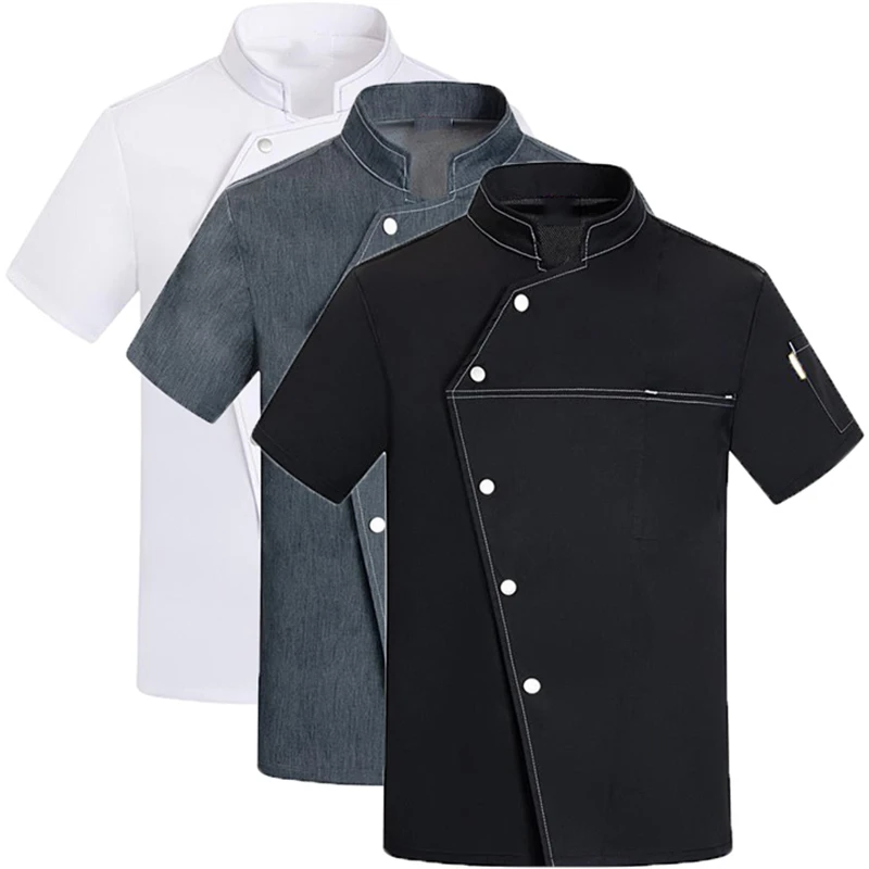 Unisex Chef Jacket Short Sleeve Kitchen Cook Coat Chinese Restaurant Waiter Uniform Top