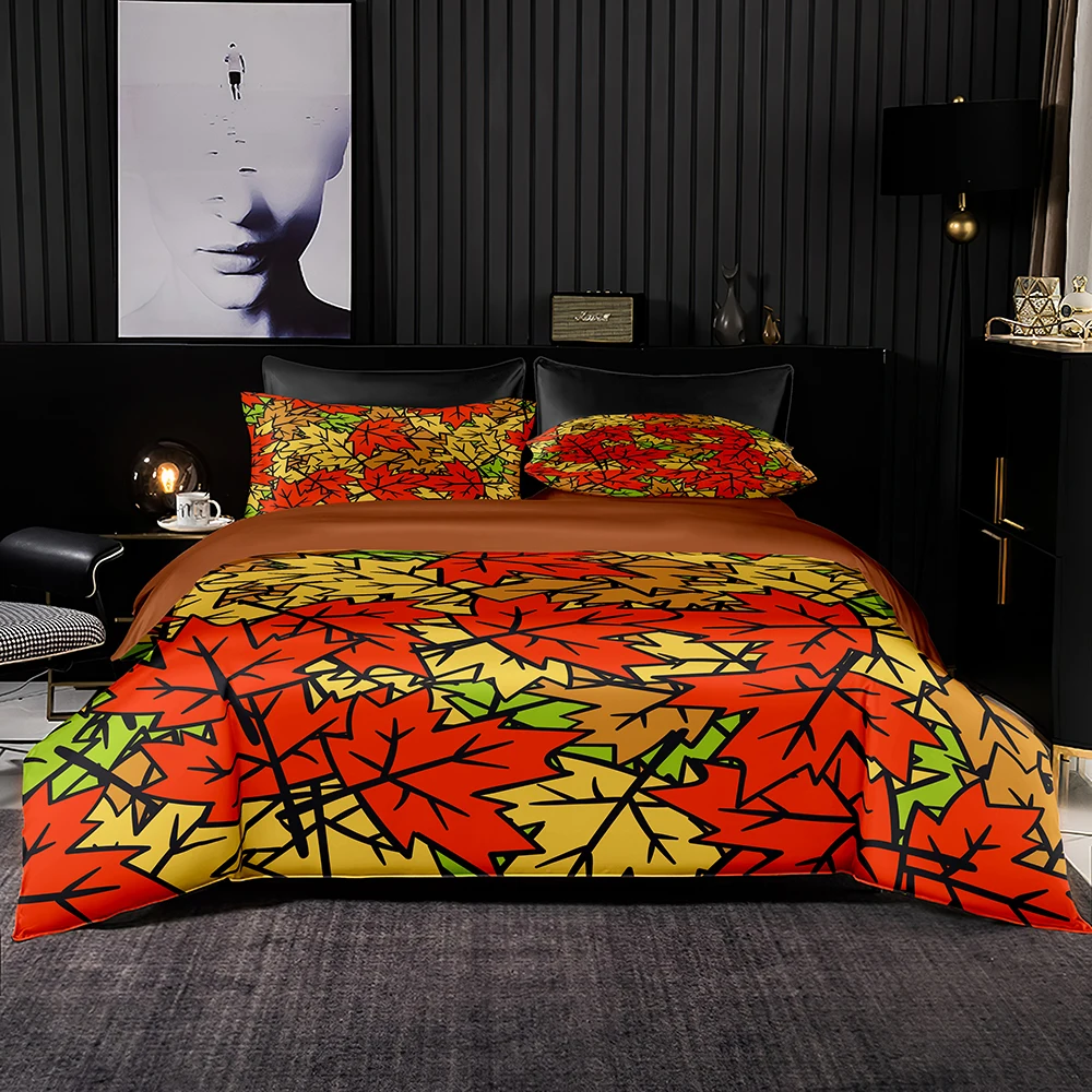 Luxury European Bedding Set 2/3Pcs Shinny Orange Light Duvet Cover &amp Pillowcase Quality Brown Lining for Queen King Size Bedroom |