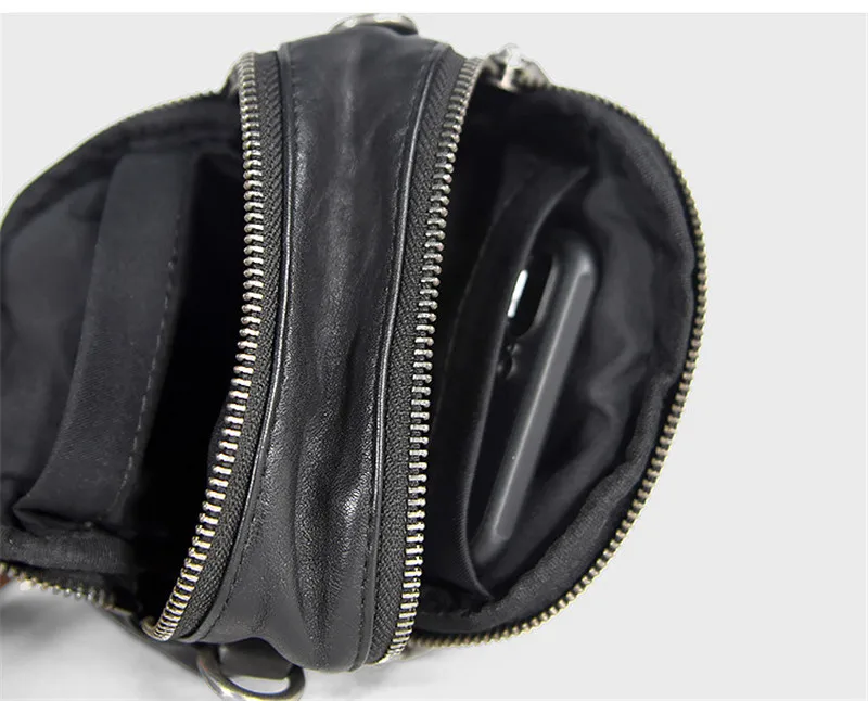 First layer cowhide men's small crossbody bag casual daily luxury real cowhide phone bag genuine leather black shoulder bag