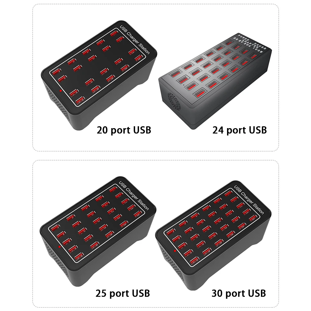 USB Зарядная станция 10 12 15 20 24 30 60 портов HUB 100W Универсальный настольный быстрый зарядный док-станция для мобильного телефона питания адаптер включен.