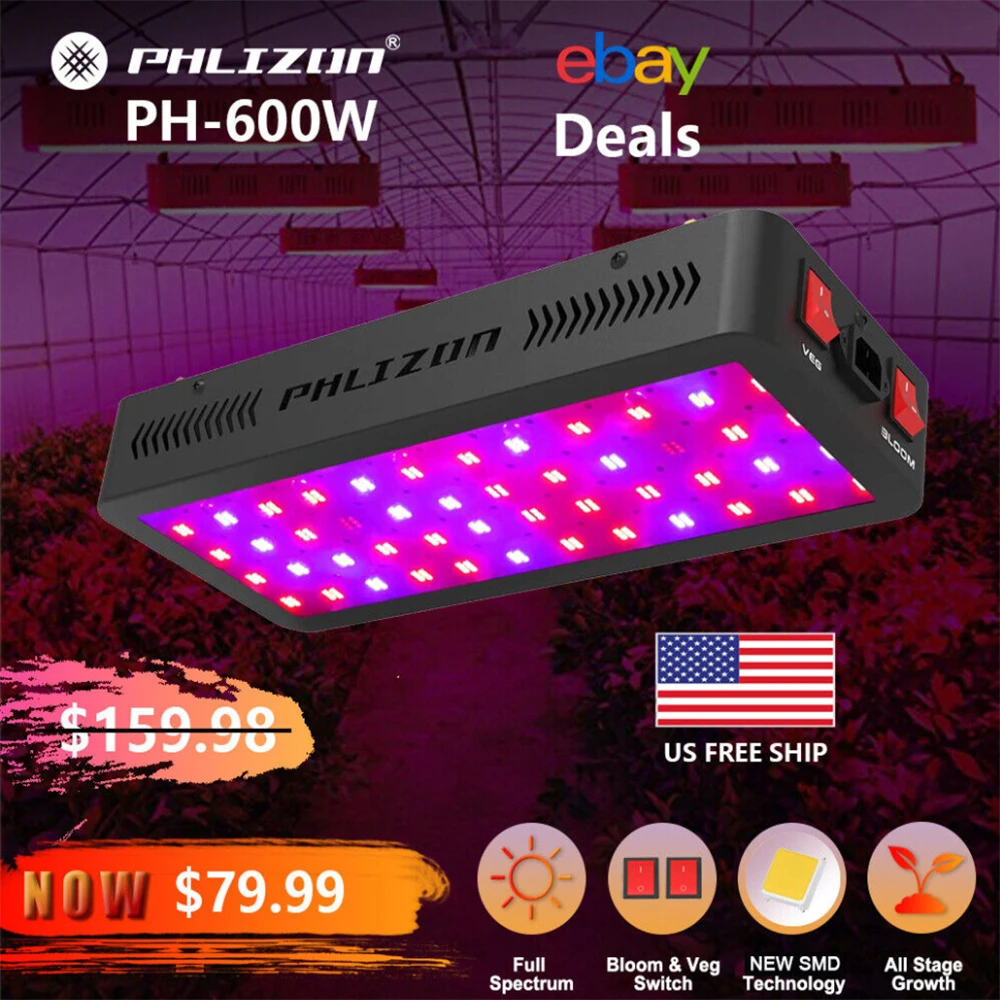 Full Spectrum Plant Grow Lamp Double Switch Grow Led For Indoor Plants Veg And Flower