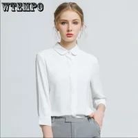 Women White Shirt Blouse Seven-point Sleeves Business Attire Svenable Temperament Tops Fashion Turn Down Collar Office Ladies