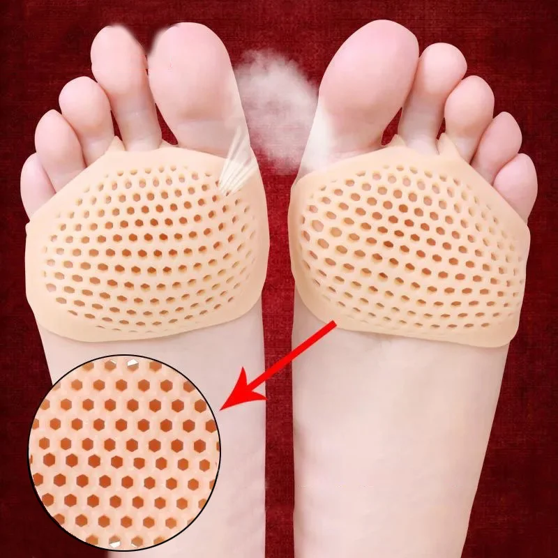 2PCS Foot Care Silicone Women High Heel Shoes Foot Blister Toes Insert Gel Insole Pain Relief Honeycomb Fabric Forefoot Pads