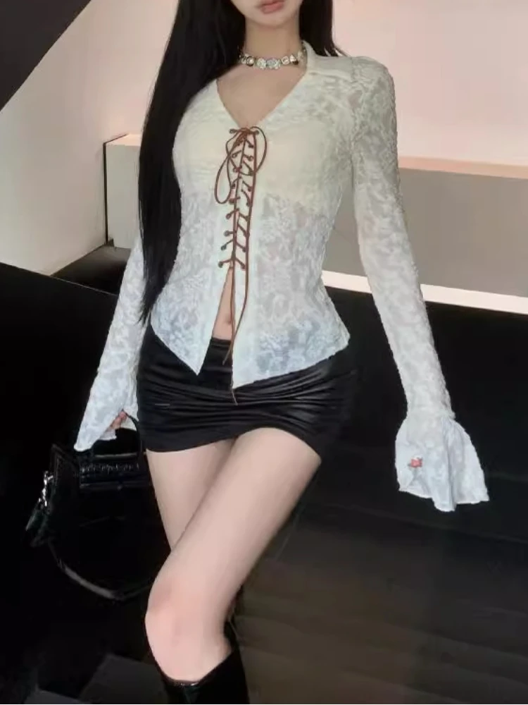 Кружевная жаккардовая блузка для женщин облегающая приталенная туника рубашки