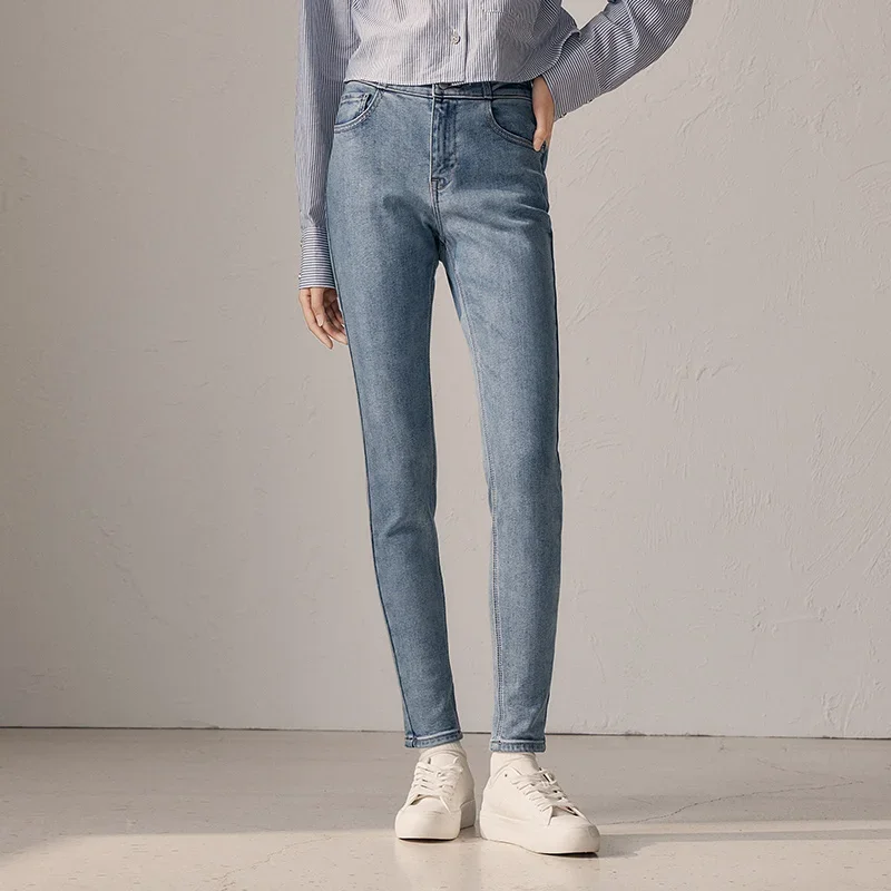 Женские джинсы с флисовой подкладкой и высокой талией на зиму