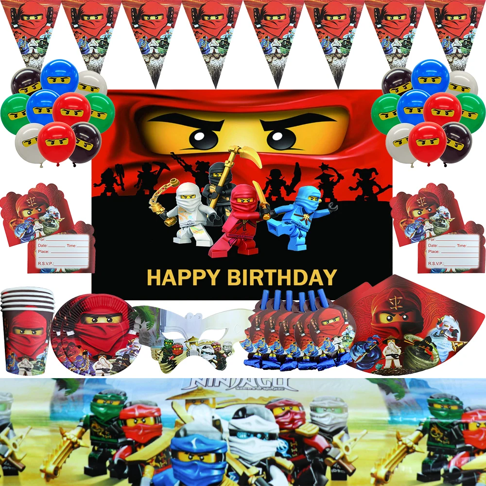 

Ninja Birthday Party Decoration Paper Cups Plates Napkins Tablecloth Cake Toppers Banner Balloons for Kids Boys Baby Shower