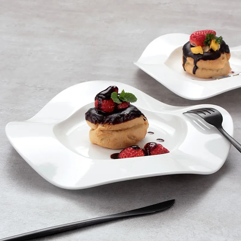 

Ceramic Irregular French Dessert Cake Plate Creative Wave Western Plate Steak Salad Kitchen Tableware Ceramic Dessert Plate