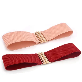 1PC Gold Metal Buckle Waist Belt Solid Color Women Elastic Belt Female Apparel Accessories Wide Corset Belt Cummerbunds Strap 5