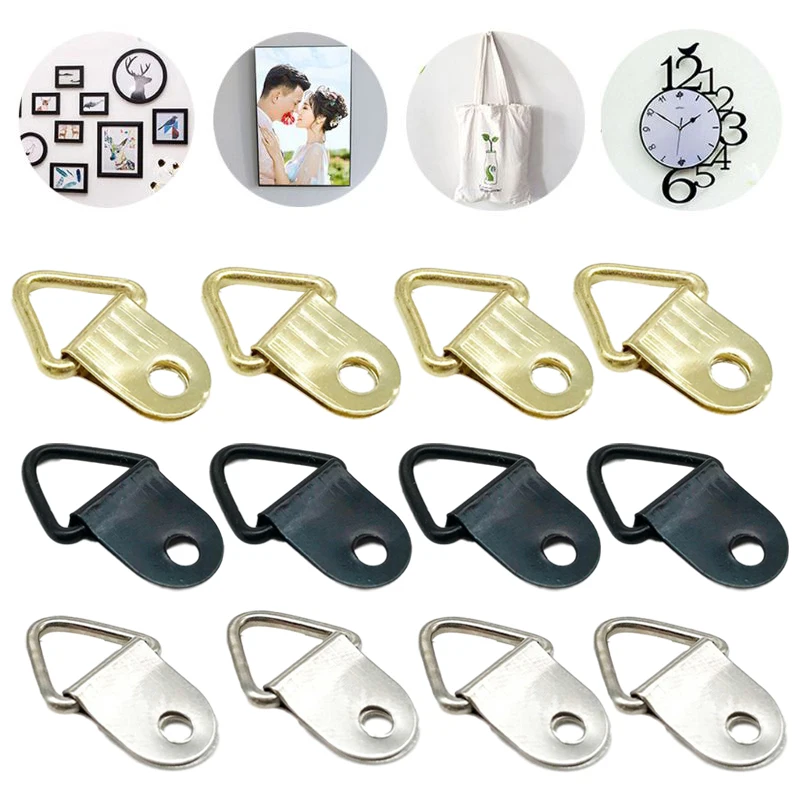 

50pcs Triangle D-ring Hanging Oil Painting Mirror Photo Frame Hanger Photo Wall Hook with Screws Furniture Accessories