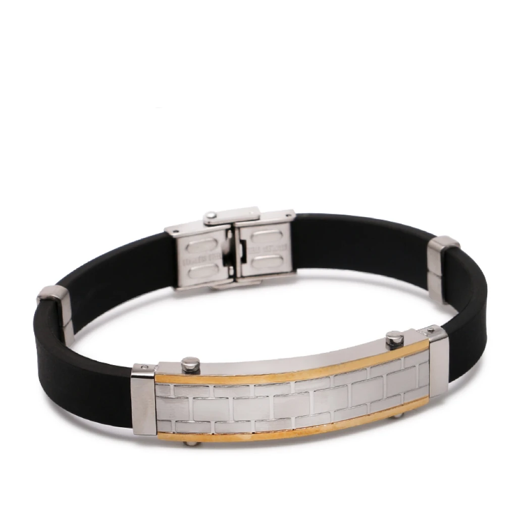 Мужской геометрический браслет из нержавеющей стали в стиле панк с силиконовым