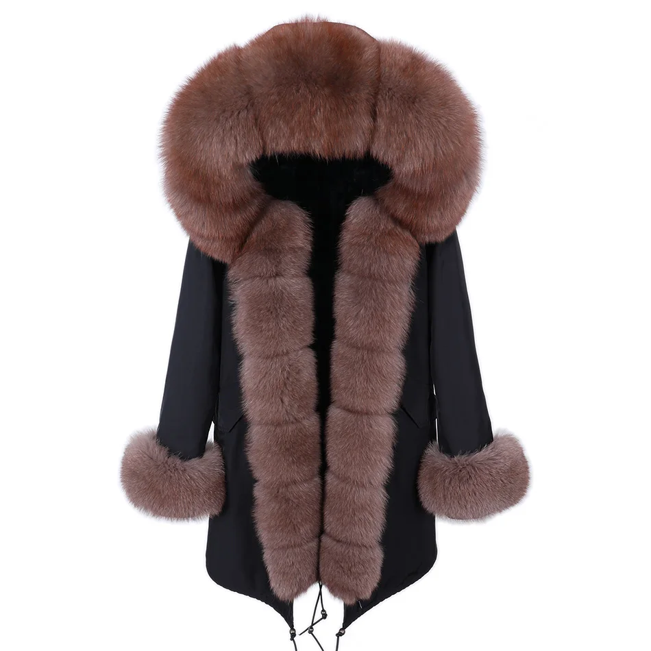 2022 Waterproof Parka Real Fur Coat Winter Jacket Women Natural Fox Fur Collar Hood Thick Warm Outerwear Streetwear Detachable