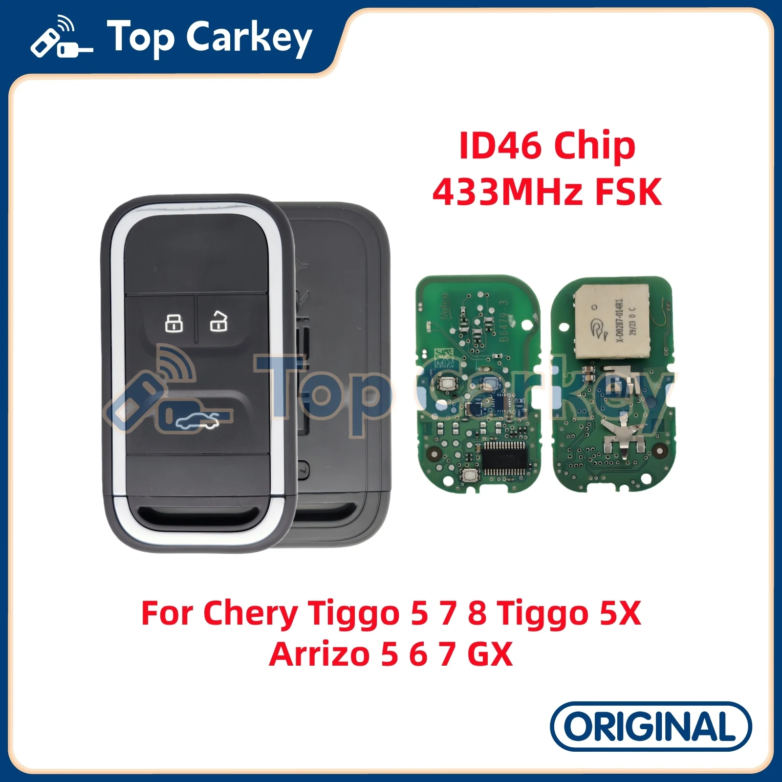 

Оригинальный смарт-ключ TopCarkey ID46 ID47 ID4A, чип 433 МГц для Chery Tiggo 5 7 8 Tiggo 5X Arrizo 5 6 7 GX