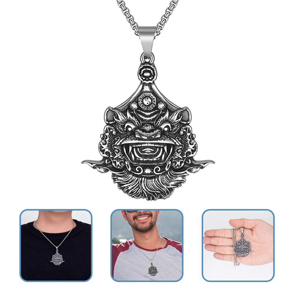 

Necklacependantmensweater Chain Vintage Steel Titaniumtiger Roaring Rapper Hip Viking Punk Hop Biker King Head Creative